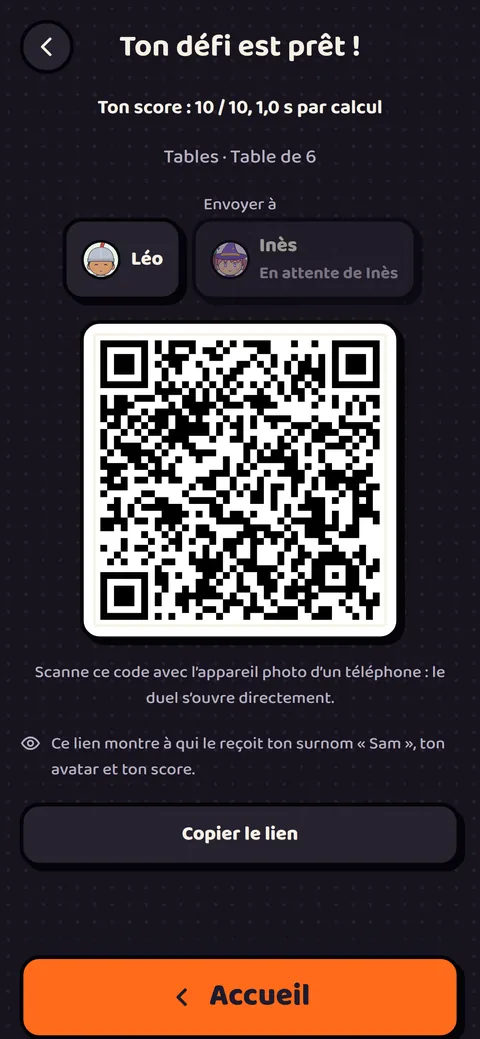 Capture d’écran du jeu : Défier un copain ou une copine