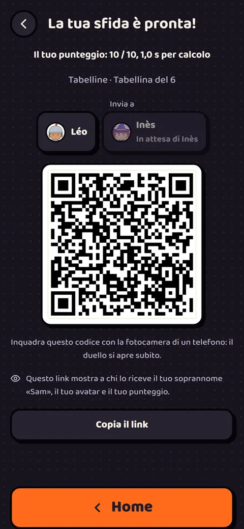 Schermata del gioco: Sfidare un amico o un’amica